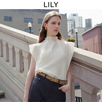 LILY 醋酸混纺荷叶边小飞袖套头衫 白色 M