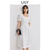 LILY 商场同款2025夏新款女装复古法式量感宽松休闲收腰连衣裙 601白色 S