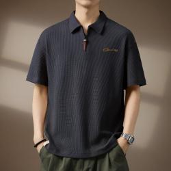 贵色 高端美式复古绣花Polo衫男夏季半拉链短袖T恤男
