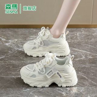 森馬 森马 透气网面 厚底增高 白色 女士休闲鞋