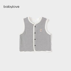 Babylove 婴幼儿马甲春秋A类纯棉双面穿条纹居家外穿简约百搭背心