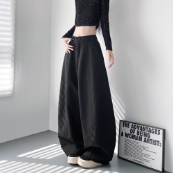 蜜略 2026秋季新款肌理感大裤腿休闲裤女大码胖mm显瘦宽松运动阔腿裤子