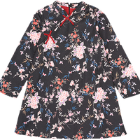 ZARA 女童新中式碎花蝴蝶结长袖A字连衣裙