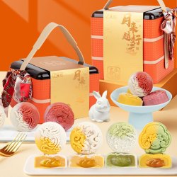 靓小白 月饼礼盒 高端流心三层1100g 12饼12味