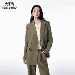 太平鸟 女装西装双排扣戗驳领廓系经典干练精英外套 棕色-西装 S
