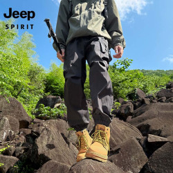 JEEP SPIRIT 吉普 冲锋裤男山系户外登山徒步防风防水耐磨舒适直筒长裤 曜石黑 2XL