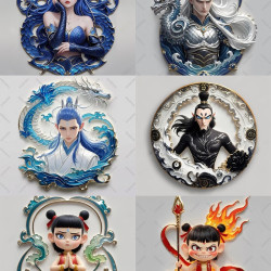 1 那咤2周边敖丙敖光敖闰3D立体金属磁吸冰箱装家具装饰铁申公豹 冰箱贴【全套六个】各一