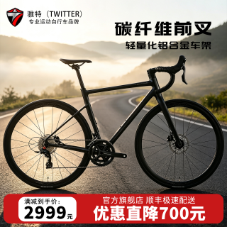 骓特 2026款公路车C6轻量化铝合金碳纤维前叉RS24速双油碟刹骑行自行车 哑黑-碳纤维前叉RS-24速油碟 48CM（身高165-175CM）