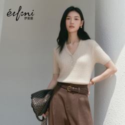 伊芙丽 亚麻老钱风百搭气质针织衫女毛衫