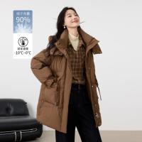 茵曼 时尚收腰显瘦中长款保暖外套2025年冬季小个子美拉德羽绒服女