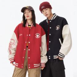 衣品天成 春季皮质拼接美式复古男女同款棒球服外套情侣潮长袖夹克外套女