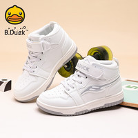 B.Duck 童鞋 儿童高帮板鞋小白鞋滑板魔术贴运动鞋