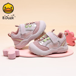 B.Duck 童鞋春季新款婴幼步前鞋软底舒适宝宝学步鞋卡通 白/粉