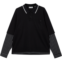 JACK&JONES 假两件翻领长袖T恤 黑色 M