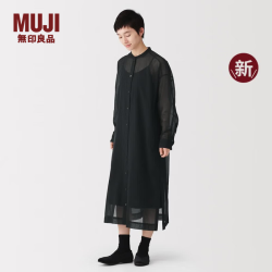 無印良品 MUJI 女式强捻长袖衬衫连衣裙女装长裙裙子26年秋季新品BC2S8C6A 黑色 S （155/80A）