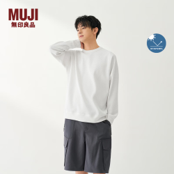 無印良品 MUJI 男式 吸汗速干华夫格长袖T恤 男士打底衫男款春季上衣AB1QVA6S 米白色 L (175/100A)