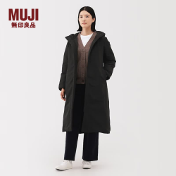 無印良品 MUJI 女式 不易沾水羽绒长大衣羽绒服女款女装外套25年冬季  BD10VA5A 黑色 S （155/80A）