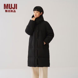 無印良品 MUJI 女式 不易沾水厚羽绒长大衣中长款羽绒服女款女装25年冬BD11QC5A 黑色 M （160/84A）