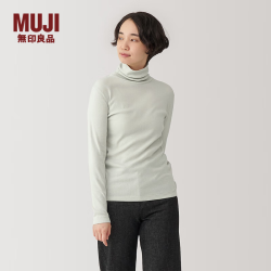 無印良品 MUJI 女式 使用大豆纤维罗纹织高领长袖T恤打底衫女款上衣BB2Q5A4A 浅绿色 M （160/84A）