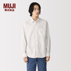 無印良品 MUJI 男式 水洗平纹长袖衬衫 男士衬衣纯棉男装上衣26年秋季 AC20OC6A 灰色条纹 L （175/100A）