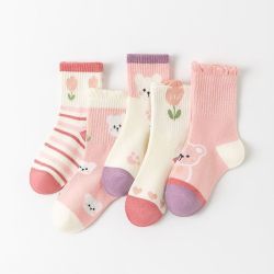 喵念 儿童A类纯棉秋冬中筒袜 5双