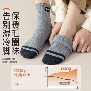 猫人 加绒加厚毛圈 黑色+深灰+深咖+浅灰+卡其 5双装 男袜