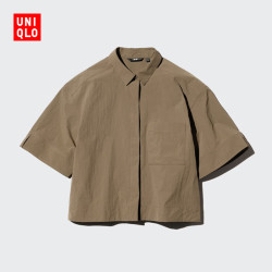 优衣库 488448 休闲宽松短袖衬衫 栗色 2XL