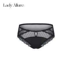 LADYALLURE 「LA」梦隙之境丨法式缎面蕾丝边拼接波点网纱轻薄透气女三角内裤