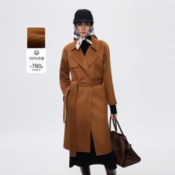 朗姿 水波纹羊绒大衣翻领高级感时尚气质通勤外套冬款女
