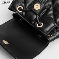 CHARLES & KEITH CHARLES&KEITH菱格大容量柔软背包书包双肩包包女包生日开学礼物CK2-60151400 Black黑色 S