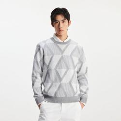 杰克琼斯 男装毛衣秋季经典简约纯色提花直筒圆领针织衫上衣