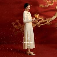 三彩 2026夏秋新款雪尼尔连衣裙洋气轻奢A字裙精致C