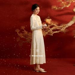 三彩 2026夏秋新款雪尼尔连衣裙洋气轻奢A字裙精致C