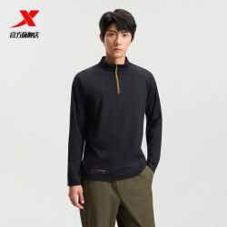 特步 长袖针织衫男款半拉链长袖卫衣套头衫运动跑步服健身长袖T恤