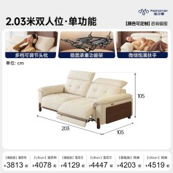帕沙曼 雪尼尔布艺电动沙发中古风高靠背客厅零靠墙多功能实木沙发