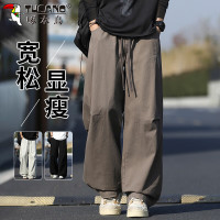 啄木鸟 裤子男秋季宽松阔腿休闲裤男士高级潮流户外工装长裤 咖啡色 XL
