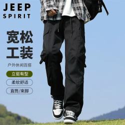 JEEP SPIRIT 吉普工装裤男士秋季宽松休闲裤男户外直筒裤子男裤 黑色 XL
