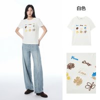 太平鸟 25秋新款趣味花卉刺绣图案短袖T恤A3CNF3259
