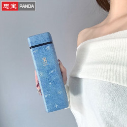 思宝 牛仔纹保温杯PANDA女神便携高端水杯送女朋友礼物316方杯 水洗蓝290ml