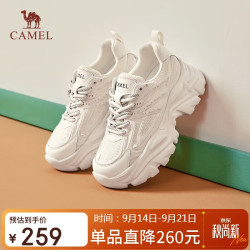 骆驼 老爹鞋女潮酷网布皮面拼接双系带厚底休闲鞋 L24S283079 米白 37 L24S283079，米白