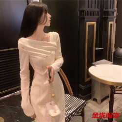 佐菲黛 小香风秋冬打底连衣裙新款感穿搭小个子法式显瘦气质裙子 杏色长袖连衣裙