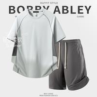 BOBBY ABLEY 夏季薄款健身跑步运动套装学生男训练短袖短裤两件套