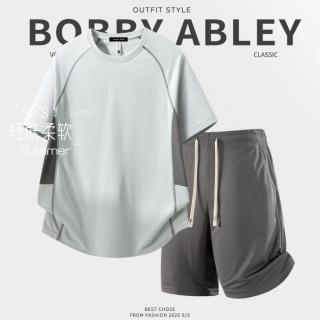 BOBBY ABLEY 夏季薄款健身跑步运动套装学生男训练短袖短裤两件套