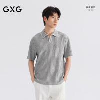 GXG 毛织翻领条纹肌理 POLO衫 麻灰色 M