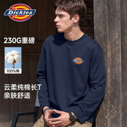 Dickies 重磅纯棉长袖t恤男装秋季新款美式复古内搭青少年宽松打底体恤衫