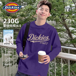 Dickies 纯棉长袖t恤男2026早秋季重磅透气体恤上衣青少年宽松内搭打底衫