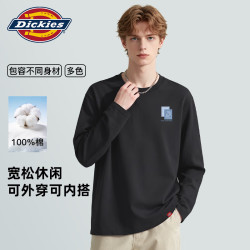 Dickies 纯棉长袖男t恤2026秋季新款潮牌印花内搭上衣男款圆领百搭打底衫