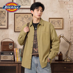 Dickies 纯棉长袖衬衫男秋季新款纯色翻领工装潮外套男生百搭宽松休闲衬衣