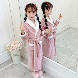 诗彭 儿童浴袍珊瑚绒睡袍法兰绒秋冬季女童孩睡裙加厚款浴袍睡衣家居服