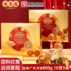 咀香园 百年金典 广式月饼 10饼5味 800g 礼盒装